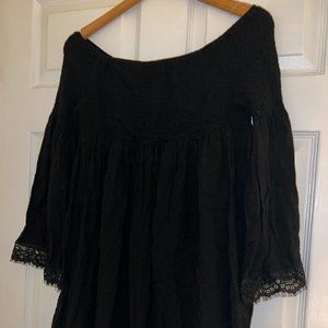 Vintage Off the shoulder Black Bell Lace Sleeve Dress